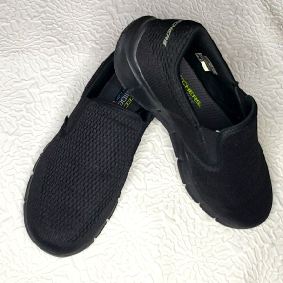Skechers Mentt\'s Black Slip-On Equalizer Double Play Shoes, Size 7 WIDE FIT main image 7